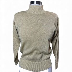 Vintage Jenifer Moore Gold Metallic Fitted Mockneck Sweater Size Small Petite